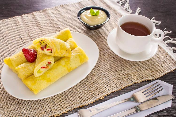 Fruit Cocktail Crepes with Custard