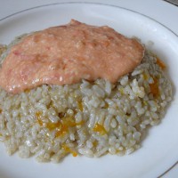 Pumpkin Risotto with Tomato Cheese Sauce