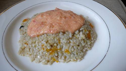 Pumpkin Risotto with Tomato Cheese Sauce