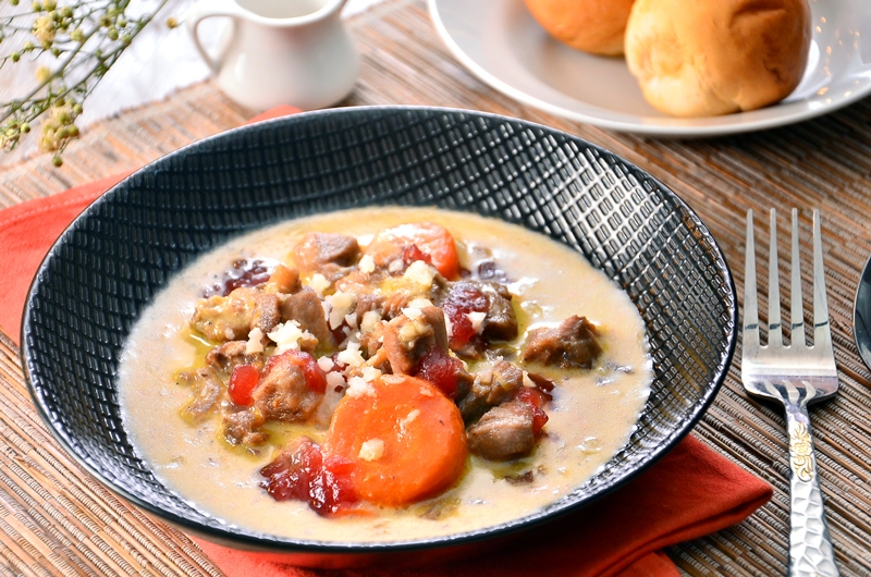 Beef Stew with Sour Cream & Goat Cheese